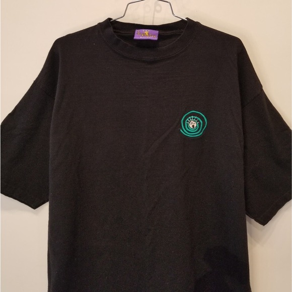 Vintage 90's Scared Guy Black Cotton Embroidered Tee Size XXL - Picture 2 of 10